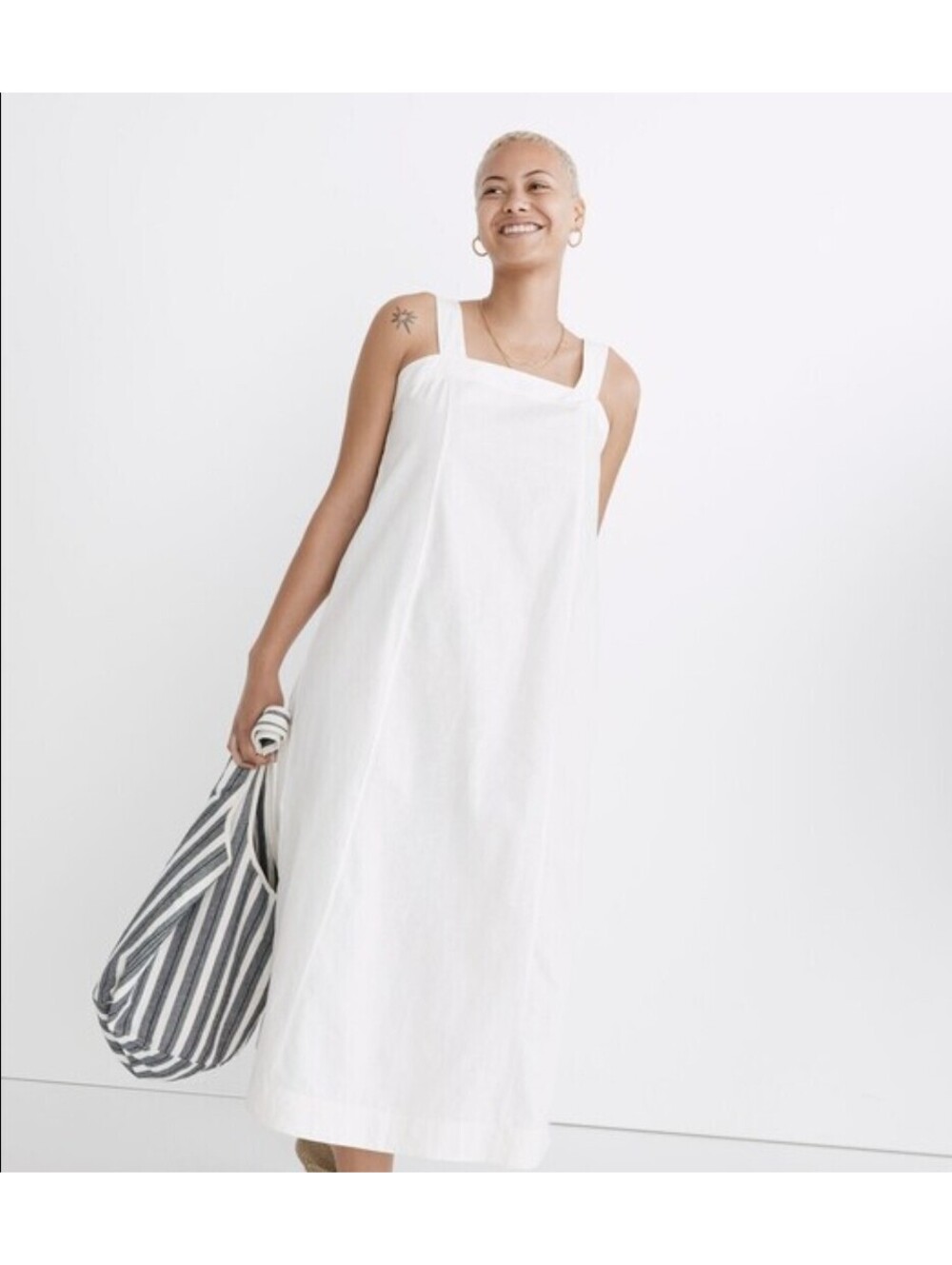 MADEWELL White Linen Cotton Princess-seamed Midi Dress Sz Xs
